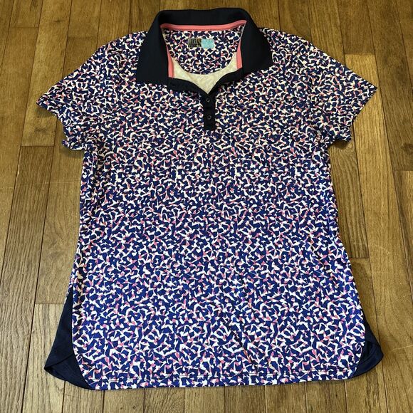 PGA TOUR Tops - PGA Tour Ladies Golf Polo Shortsleeve M Blue Pink Geometric Triangle Print